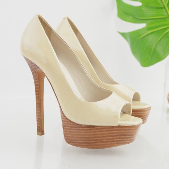 Alice Olivia Womens Laird Pumps Size 36 6 Nude Patent Platform Heel Dress Shoes - Picture 1 of 16